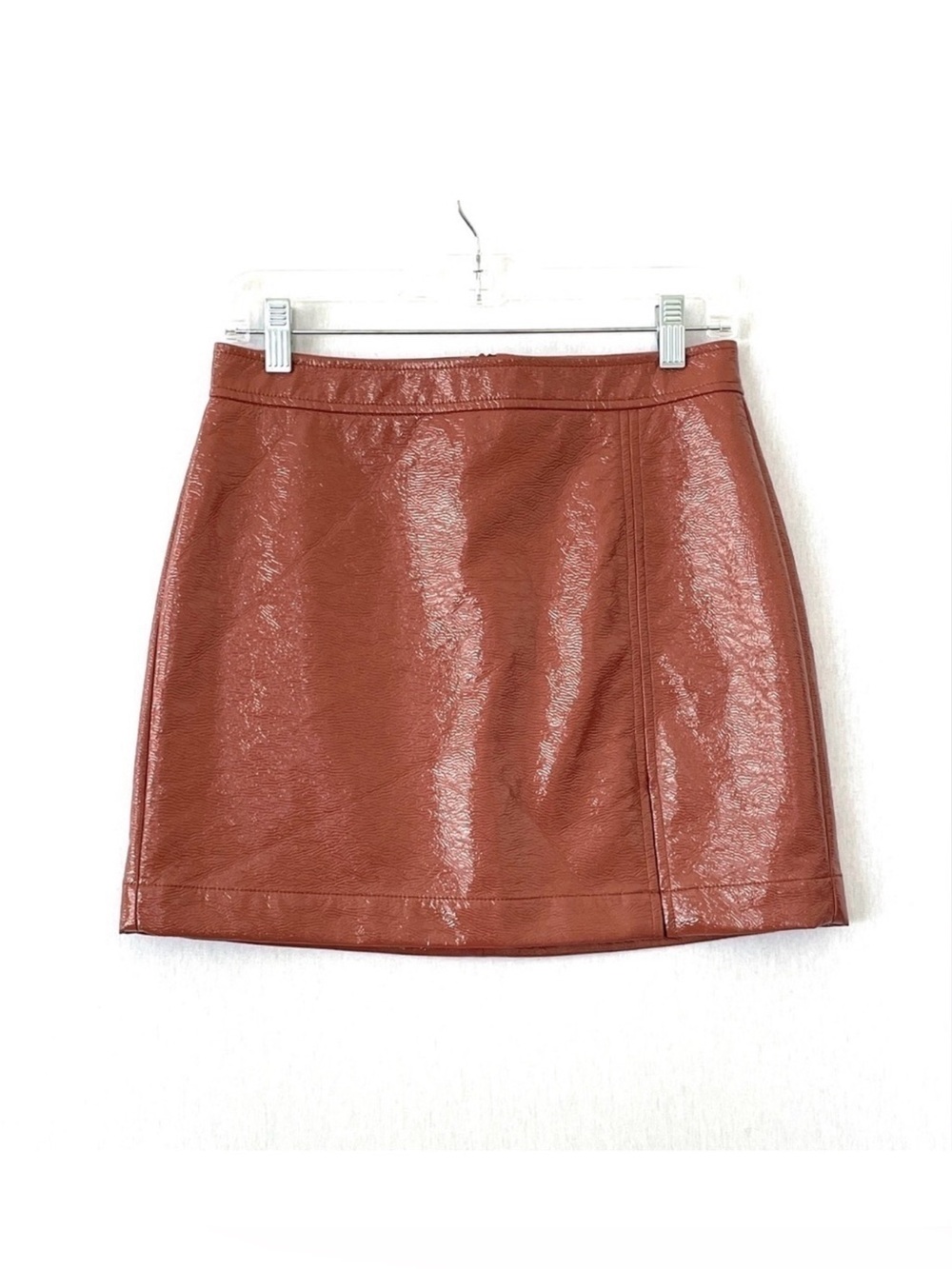 Aritzia Wilfred Tempest Patio Cinnamon Brown Vegan Leather Mini Skirt